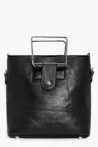 Boohoo Isobel Metal Handle Structured Duffle Bag Black