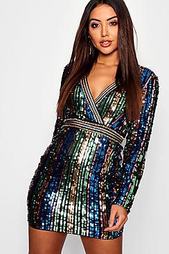 Boohoo Rainbow Sequin Embellished Bodycon Dress