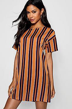 Boohoo Tonal Stripe Short Sleeved Shift Dress