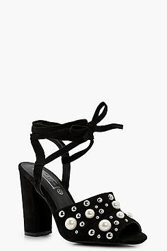Boohoo Millie Pearl And Stud Detail Wrap Heel