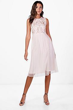 Boohoo Tall Embroidered & Beaded Midi Dress
