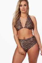 Boohoo Plus Louisa 2 Way Leopard Print High Waist Bikini Multi
