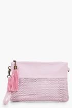 Boohoo Holly Perforated Zip Top Clutch Pink