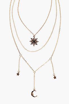 Boohoo Ava Sun Moon And Star Layered Necklace