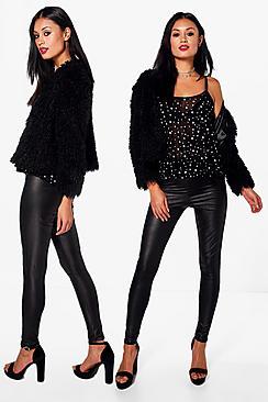 Boohoo Aura 2 Pack Basic Wet Look Leggings