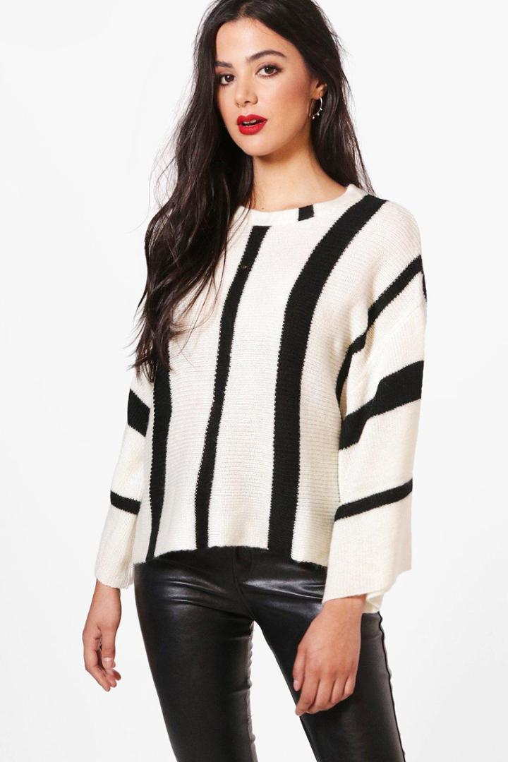 Boohoo Amanda Stripe Knit Jumper Black