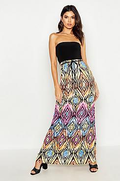Boohoo Geo Print Bandeau Maxi Dress