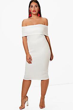 Boohoo Plus Off The Shoulder Midi Dress