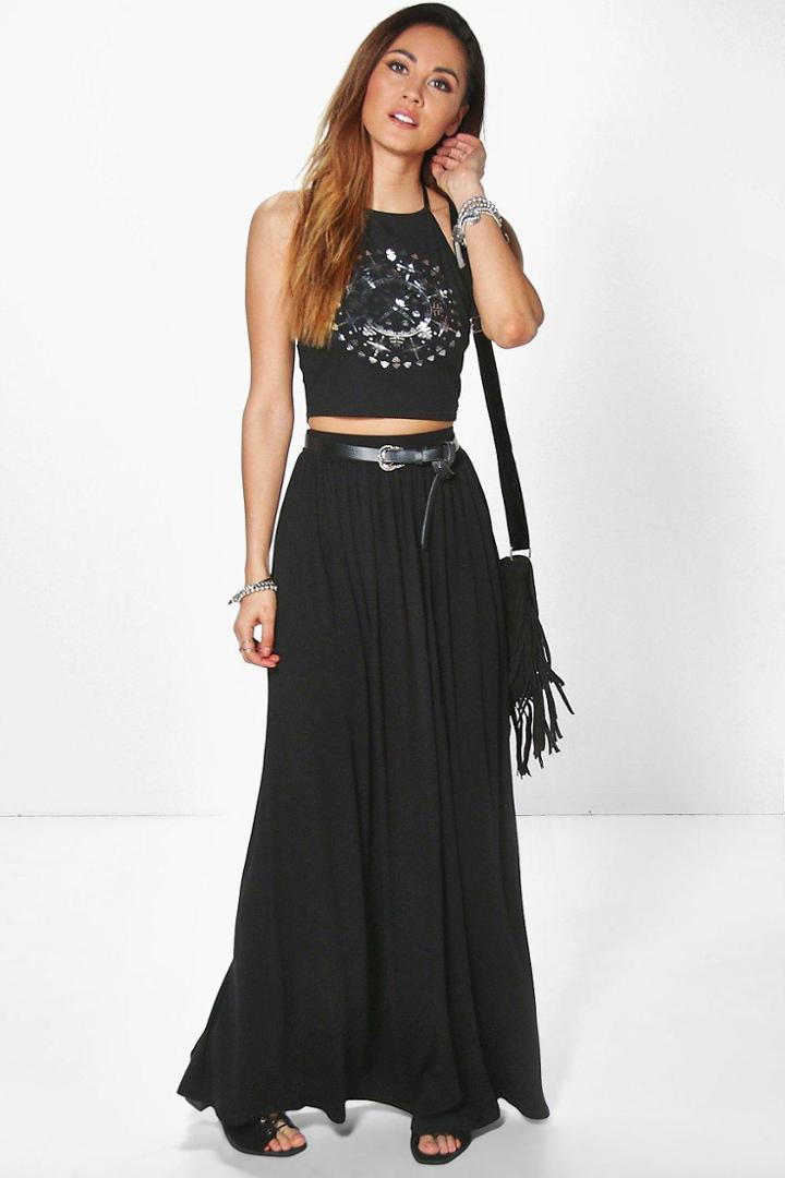 Boohoo Sophia Floor Sweeping Jersey Maxi Skirt Black