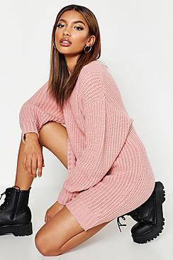 Boohoo Oversized V Neck Soft Knit Mini Dress