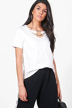 Boohoo Abigail Ring Detail V Neck Premium T Shirt