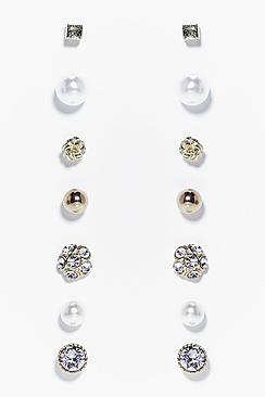 Boohoo Louise Diamante & Pearl Stud Earring Set