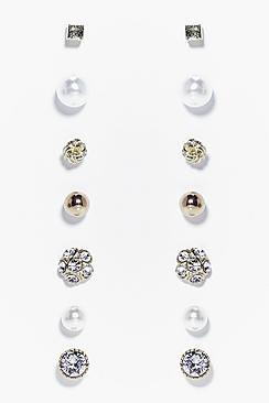 Boohoo Louise Diamante & Pearl Stud Earring Set