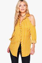 Boohoo Summer Cold Shoulder Striped Shirt Chartreuse