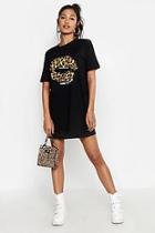 Boohoo Leopard Print Lips T-shirt Dress