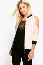 Boohoo Phoebe Cold Shoulder Scuba Bomber Jacket Nude