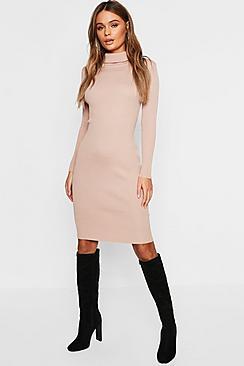 Boohoo Rib Knit Roll Neck Sweater Dress