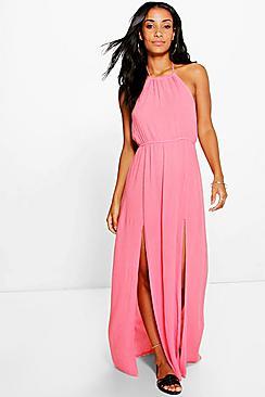 Boohoo Cassandra High Neck Split Front Maxi Dress