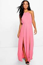 Boohoo Cassandra High Neck Split Front Maxi Dress