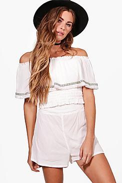 Boohoo Natasha Woven Off Shoulder Crop & Shorts Co-ord