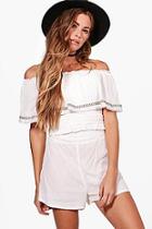 Boohoo Natasha Woven Off Shoulder Crop & Shorts Co-ord