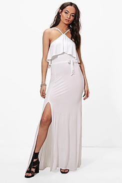 Boohoo Lucy Ruffle Layer Tie Detail Maxi Dress