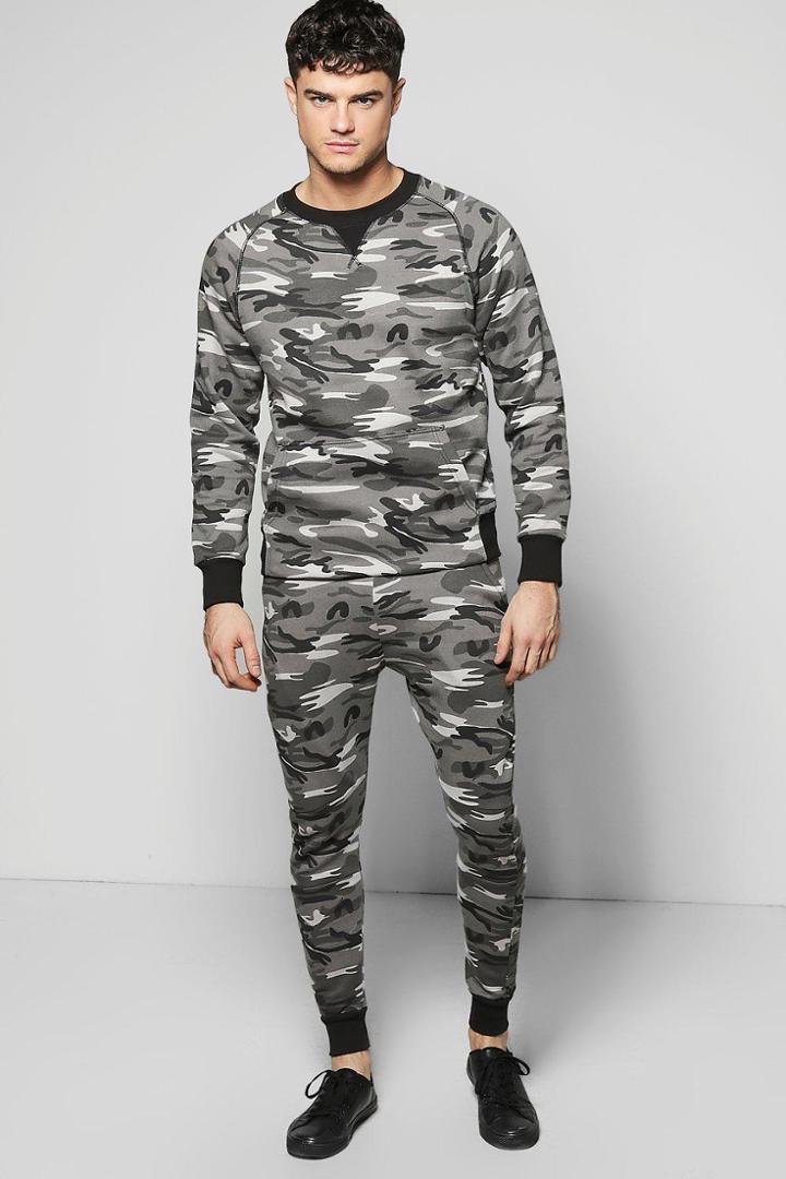 Boohoo Skinny Fit Combat Sweat Tracksuit Grey