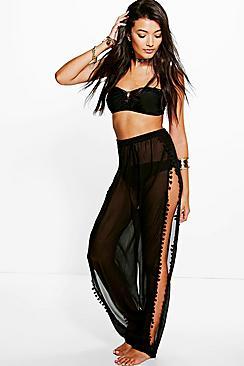 Boohoo Faith Pom Pom Split Beach Trouser