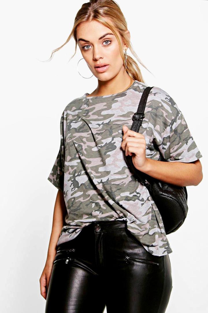 Boohoo Plus Josie Camo Oversize Tee Multi