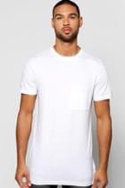 Boohoo Longline Stepped Hem Pocket T Shirt White