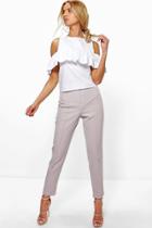 Boohoo Megzhan Pintuck Tailored Ankle Grazer Trousers Grey