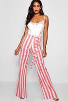 Boohoo Esme Tie Waist Bold Stripe Wide Leg Trouser