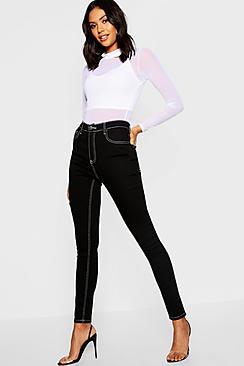 Boohoo High Rise Contrast Stitch Skinny Jean
