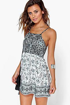 Boohoo Petite Lydia Mono Mixed Print Sundress