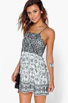 Boohoo Petite Lydia Mono Mixed Print Sundress