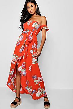 Boohoo Katie Off The Shoulder Floral Maxi Dress