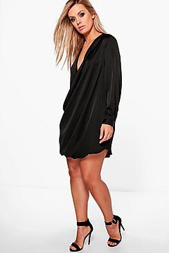 Boohoo Plus Shauna Satin Wrap Dress