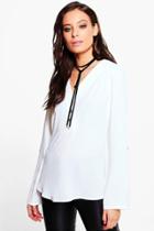 Boohoo Hailey Button Front V Neck Top Cream