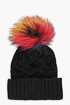 Boohoo Faux Fur Pom Beanie