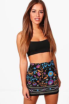Boohoo Petite Georgia Printed Embroidered Mini Skirt