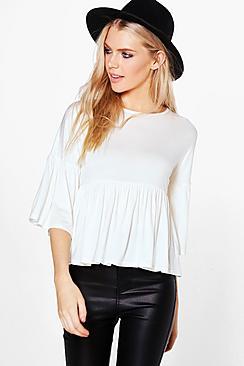 Boohoo Carmel Oversized Frill Sleeve Crop Top