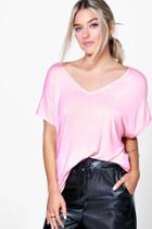 Boohoo Isobel Oversized V Neck T-shirt Pink