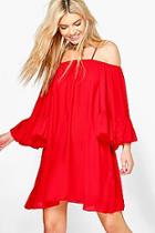 Boohoo Montana Bell Sleeve Cold Shoulder Dress