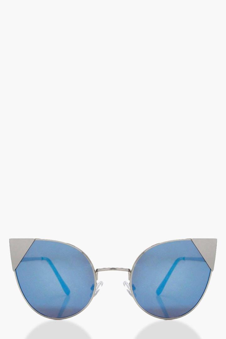 Boohoo Ellie Blue Lens Cat Eye Sunglasses Silver
