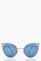 Boohoo Ellie Blue Lens Cat Eye Sunglasses Silver