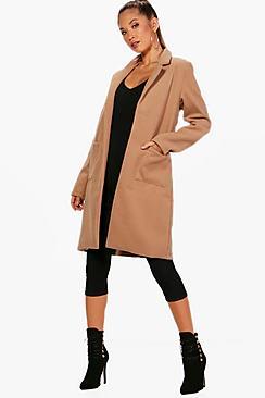 Boohoo Collared Wool Look Coat With Pockets