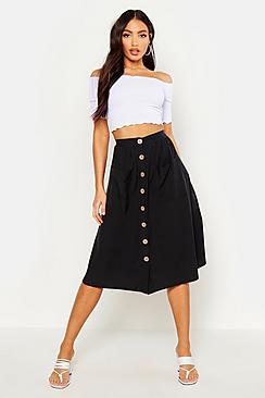 Boohoo Button Front Pocket Detail Midi Skirt