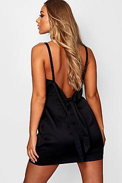 Boohoo Willow Satin Low Back Detail Shift Dress