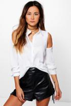 Boohoo Naomi Cold Shoulder Shirt White