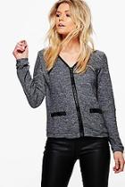 Boohoo Olivia Knit Zip Through Pu Trim Cardigan